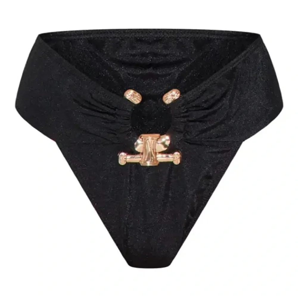 PrettyLittleThing Black Strapless Bikini BOTTOMS ONLY with Gold Hardware